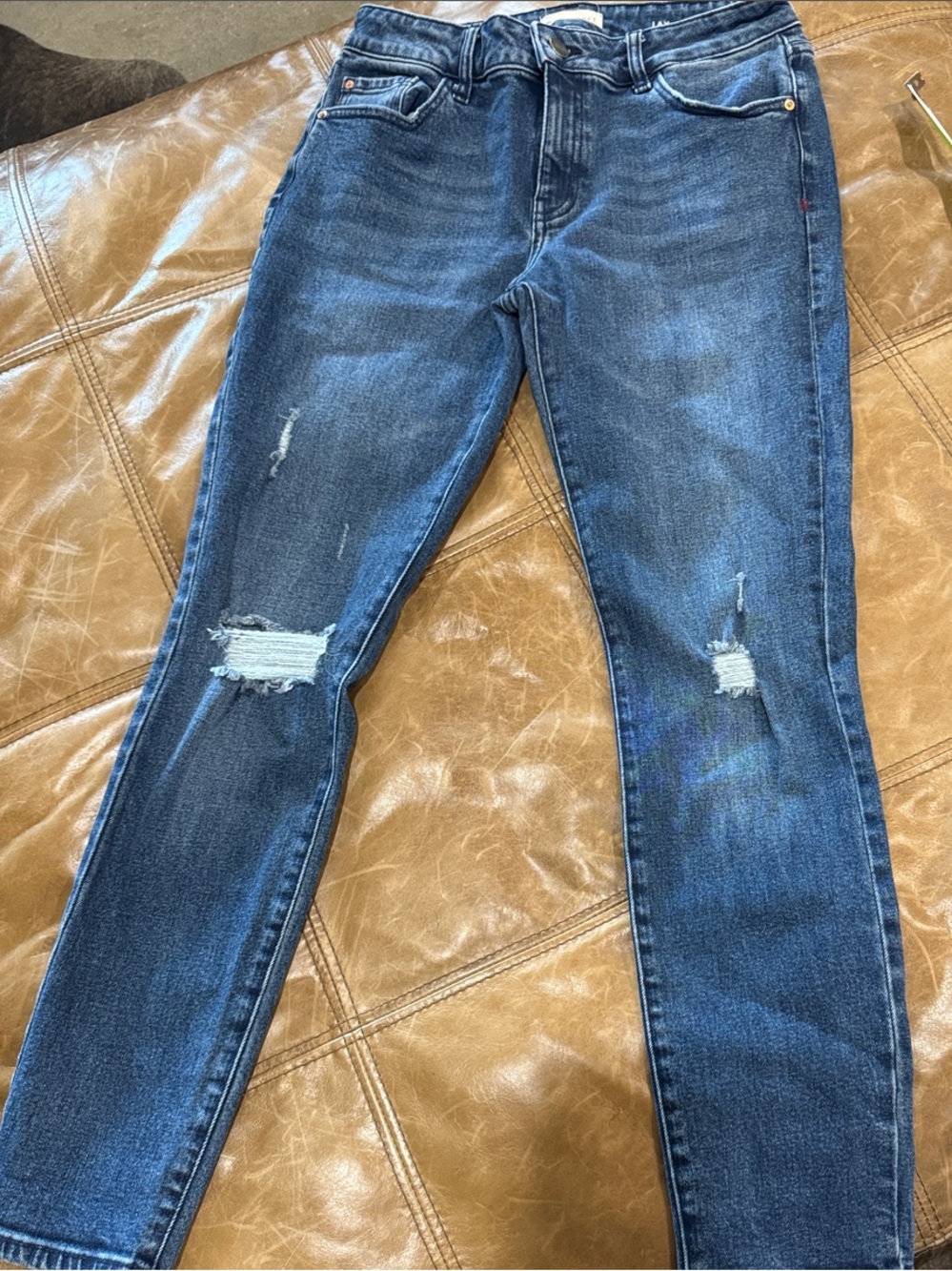 Warp + Weft LAX Los Angeles Slim Ankle Crop Dark Distressed Jeans Anderson 27x27